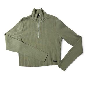 Calvin Klein Jeans Sage Green Ribbed Turtleneck Quarter Zip Sweater
